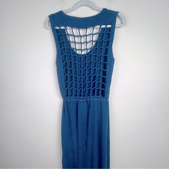 Chaser | Boho Sleeveless Knot Back Heather Maxi Dress In Heathered Blue | S - Picture 7 of 9